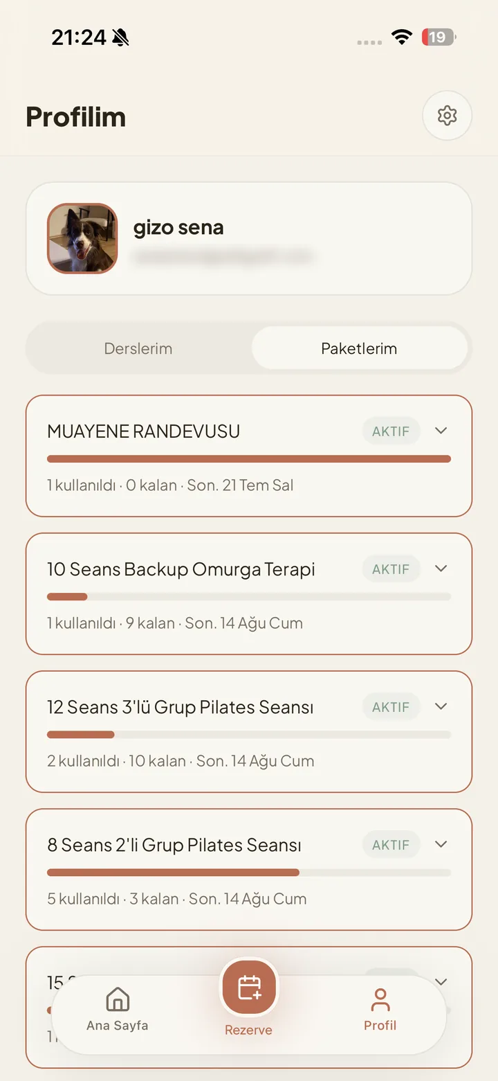 Danışan uygulaması — paketlerim