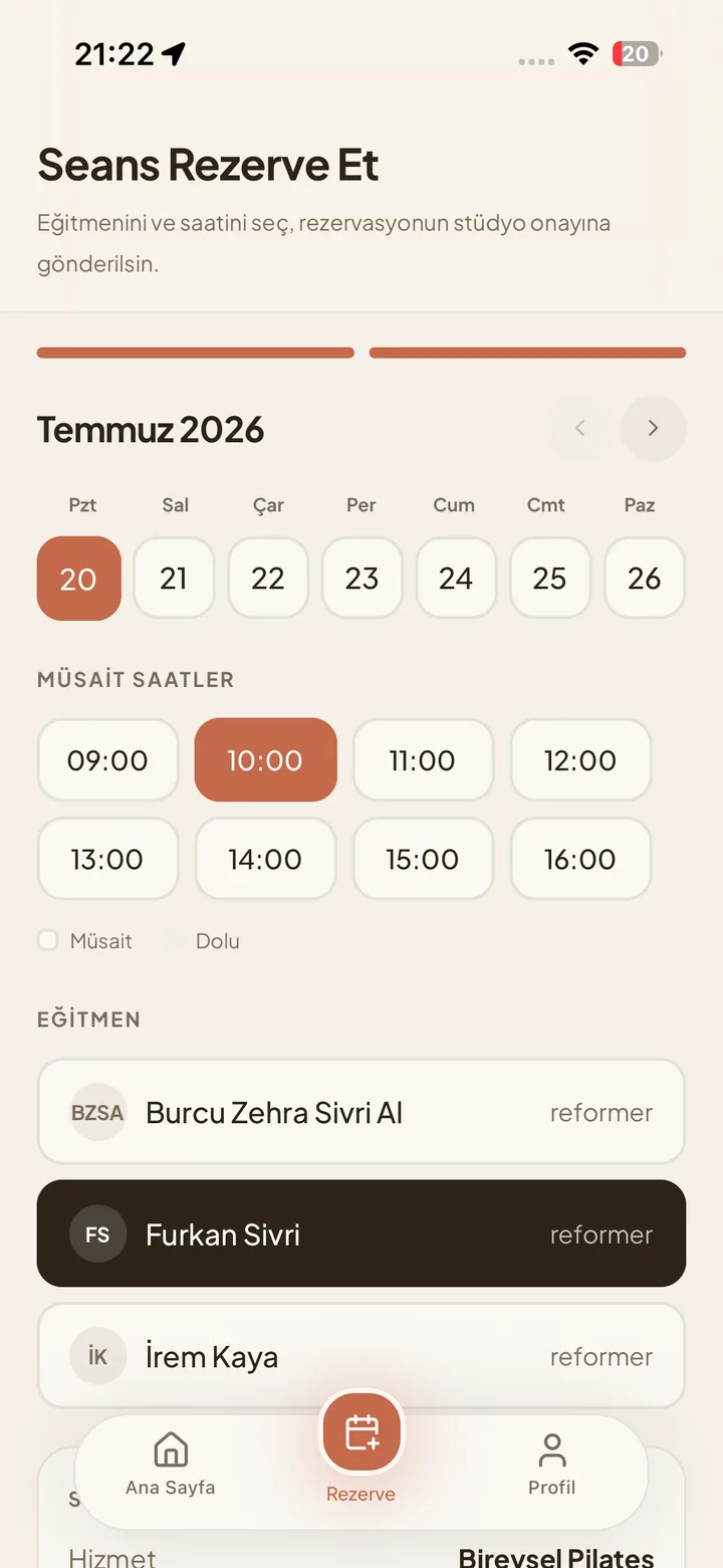 Danışan uygulaması — rezervasyon